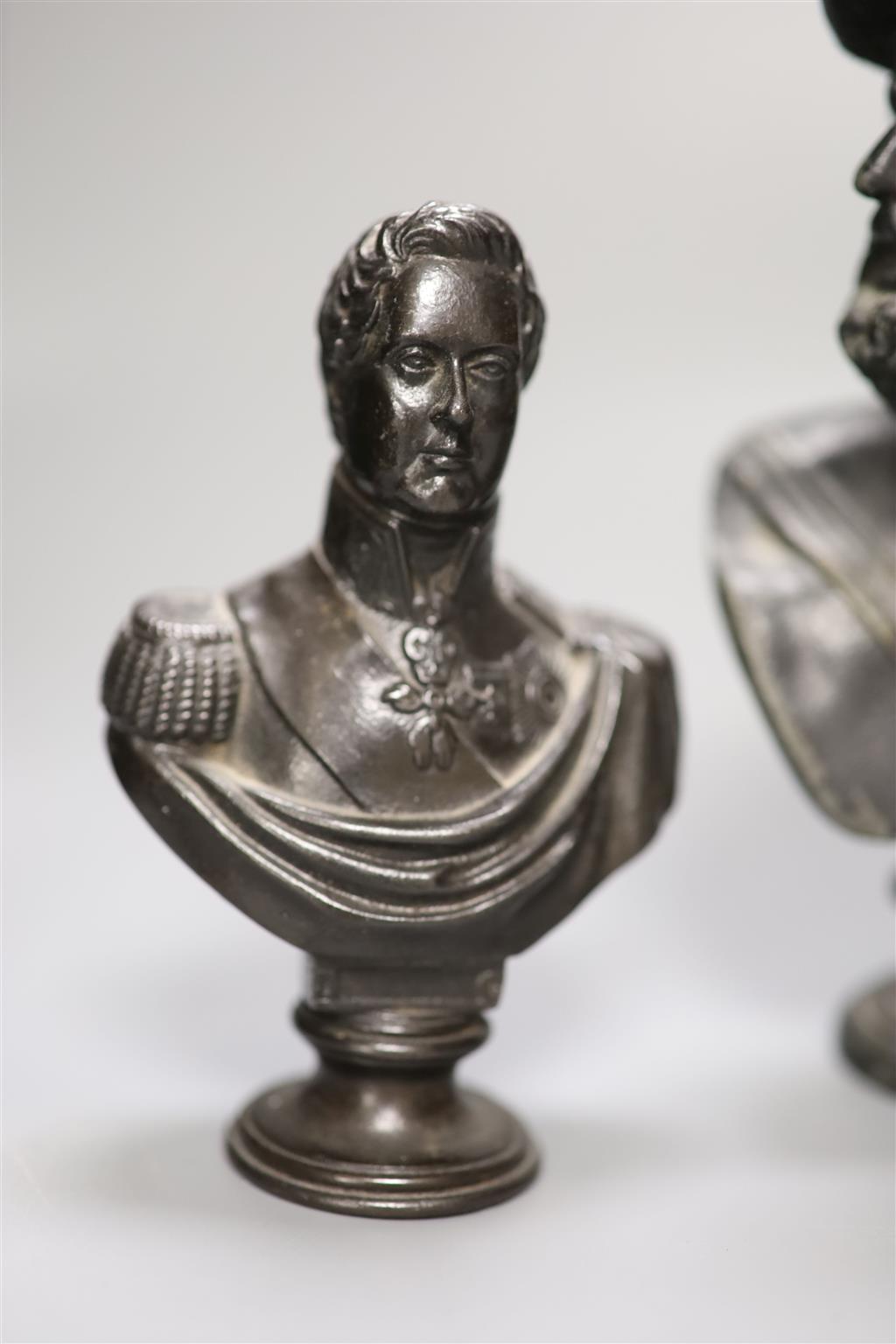 Two pairs of spelter busts, tallest 15cm